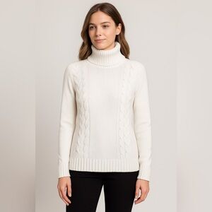 Esprit White Cable Knit Turtleneck Sweater